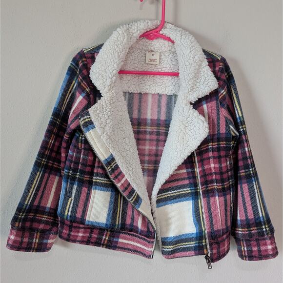 Arizona Jean Co Y2K Pink Plaid Fleece Lined Asymmetrical Zip Up Coat Size 4 - Picture 3 of 7